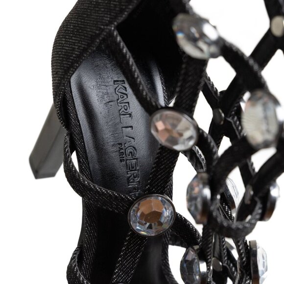 ✨ Karl Lagerfeld Beatriz Rhinestone Faux Crystal Gladiator Sandal Heel Black - Picture 10 of 15